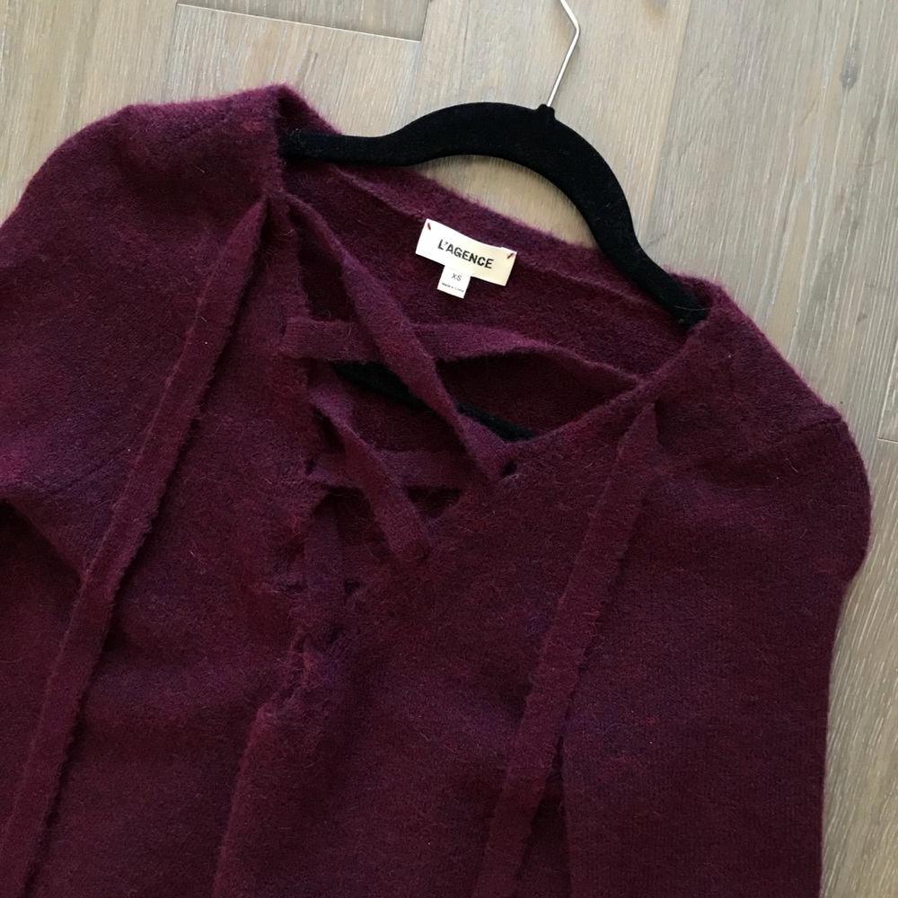 Lace up sweater- burgundy - Picture 6 of 8